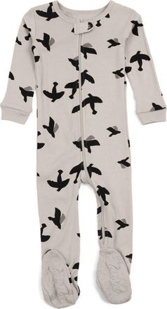 Leveret Footed Cotton Matching Family Pajamas, Nature & Water Prints in Bird Gray at Nordstrom, Size 18-24M