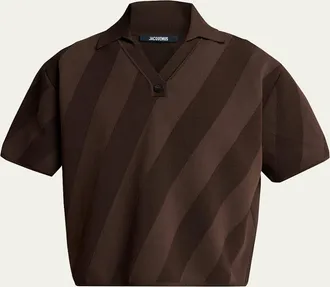 Jacquemus Mens Wide Stripe Knit Johnny Collar Polo Shirt