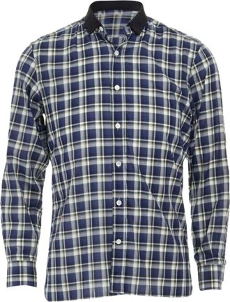 Lanvin ALBER ELBAZ blue checked cotton grosgrain ribbon collar shirt EU38 S