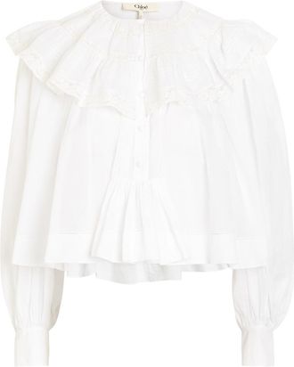 Chlo&eacute; Ruffled Cotton Blouse - Off White - 34 (UK6 / XS)