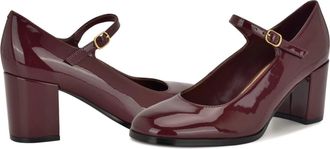 Nine West Pump Womens Dark Red Leather Squared Toe Mary Jane ZOGG3744