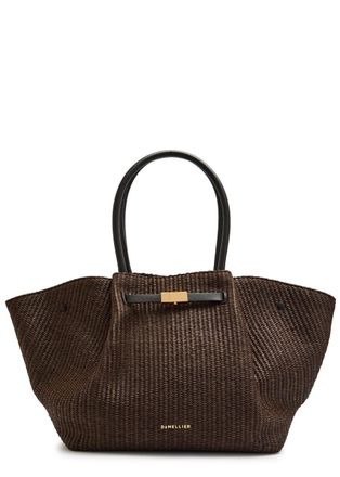 DeMellier The New York Raffia and Leather Tote - Dark Brown - One Size