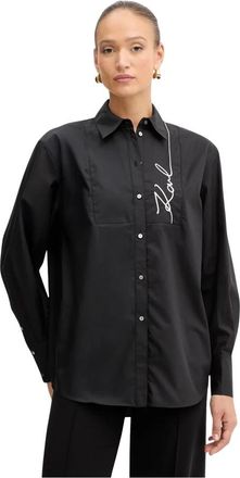 Karl Lagerfeld Signature Poplin Shirt - Dames - Overhemden - Zwart - S - Katoen - Overhemden