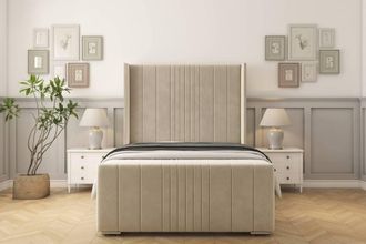 Sloomy Hargrave Plush Bed Frame With 50 Upholstered Wingback Headboard in Cream | Size: King
