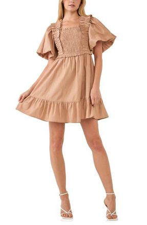 English Factory Puff Sleeve Minidress in Taupe at Nordstrom, Size Medium