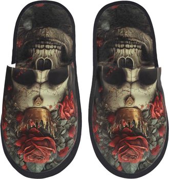 Generic House Shoes Classical Roses Crown Skull Print Cosy Home Slippers Portable Warm Womens Slippers Indoor Family M