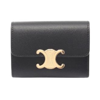Celine Pre-owned Wallets, female, Black, Size: ONE SIZE Pre-owned Compact Wallet Triomphe Leather Trifold Wallet