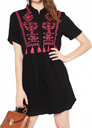 Entro Embroidered & Tassel Mini Dress In Black