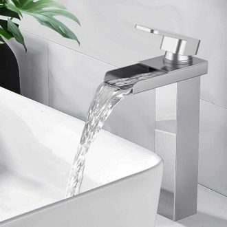OEM Grifo De Ba&ntilde;o, Grifo Mezclador De Cascada De Lat&oacute;n Cromado, Grifo Mezclador Cuadrado Para Lavabo De Encimera, Monomando, Control Elevado Para Lavabo, 