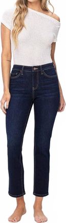 Flying Monkey High Rise Ankle Slim Straight Jeans In Enraptured Dark Wash