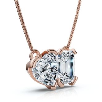 Pompeii3 2Ct Toi Et Moi Heart Emerald Diamond Pendant 14k Gold 18 Necklace Lab Grown
