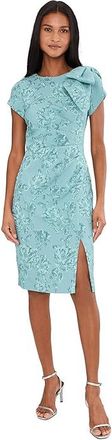 Adrianna Papell Jacquard Bow Shoulder Midi Dress Womens Dress Teal : 16, Elastane/Polyester/Viscose