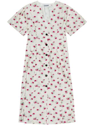 Ganni Jurk met bloemenprint - Wit
