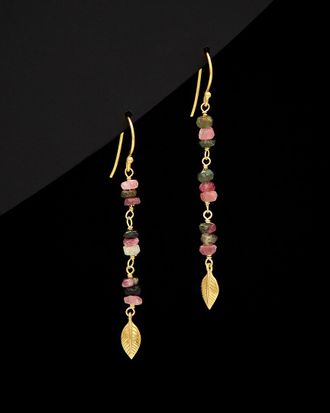 Argento Vivo 18K Over Silver Tourmaline Linear Leaf Earrings