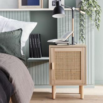 Sweeek Comodino in canna e legno