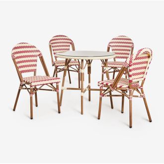 Sklum Sklum - Set De Mesa Redonda &Oslash;80 Cm Y 4 Sillas De Comedor Apilables En Aluminio Brielle Bistro