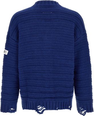 Maison Margiela Distressed Wool Cardigan - Navy