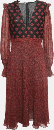 Alberta Ferretti Di Lorenzo Serafini Red Printed Crepe V Neck William Morris Dress