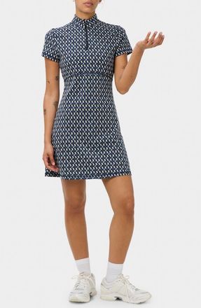 Sweaty Betty Power Tennis Quarter Zip Minidress in Blue Linked Geo Print at Nordstrom, Size X-Large