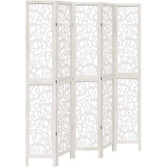 vidaXL Divisorio Ambienti 5Pannelli Bianco Legno Massello di Paulownia - Vidaxl