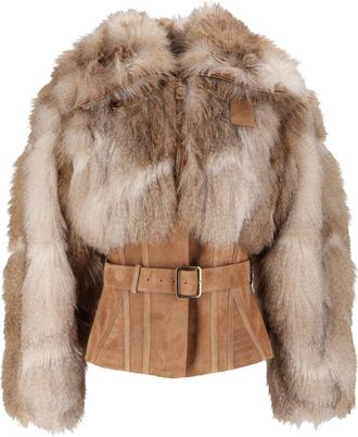 Elisabetta Franchi Cropped Textured Fur-Like Suede Belt Jacket