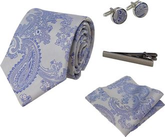 PAUL ANDREW Paisley Neck Tie Pocket Square Cuff Links