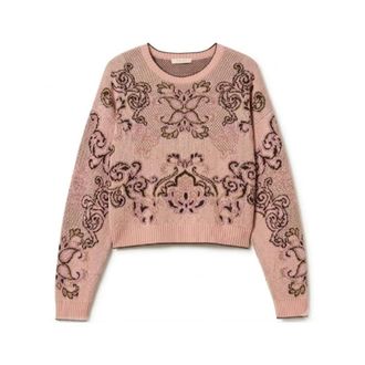 Twinset Truien & Vesten, Dames, Roze, XS, Wol, Geborduurd gebreid trui