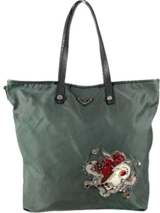 Prada Pre-owned Tote Bags, female, Green, Size: ONE SIZE Pre-owned Nylon Tote Bag