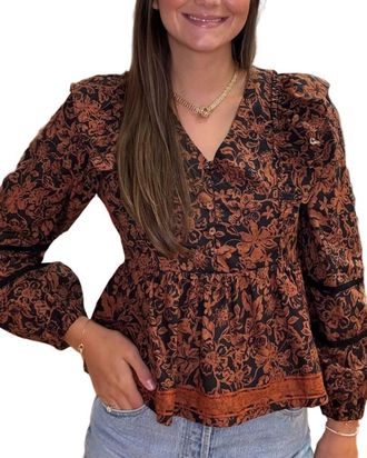 Lost + Wander Lady Of Siena Top In Brown/black