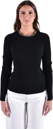 Michael Kors Gestreepte Viscose Kettingdetail Trui - Dames - Ronde hals truien - Zwart - S - Denim - Truien & Vesten