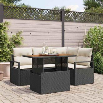vidaXL Vidaxl - Conjunto De Comedor De Jard&iacute;n Con Coj&iacute;n 5 Pcs Negro, Crema