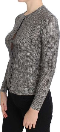 Dolce & Gabbana Womens Herringbone Wool Cardigan Gray Clothing