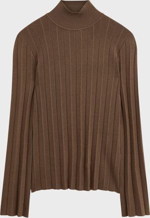 Joseph Mock-Neck Silk Stretch Plisse Sweater