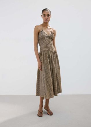 Mango Vestito midi quadri dettaglio increspato kaki - Donna - XXS - MANGO