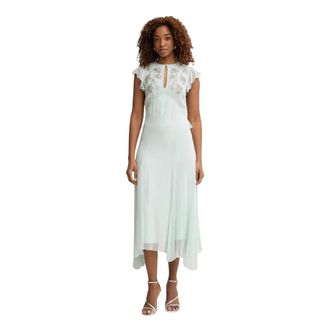 Twinset Flared Midi Jurk - Dames - Feestkleedjes - Blauw - XS - Polyester - Kleedjes