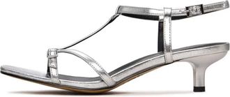 Cesare Gaspari Schoenen, Dames, Grijs, 38 EU, Leer, Glanzende Bandhakken - Zilver