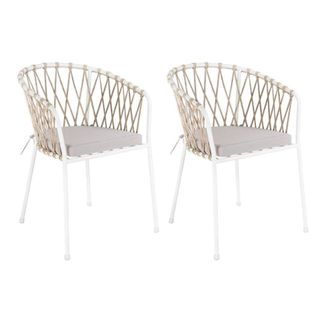 LOLAhome Pack de 2 sillas de jard&iacute;n de acero y cuerda con coj&iacute;n