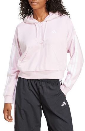 adidas Essentials 3-Stripe Quarter Zip Sweatshirt in Clear Pink/White at Nordstrom Rack, Size X-Large