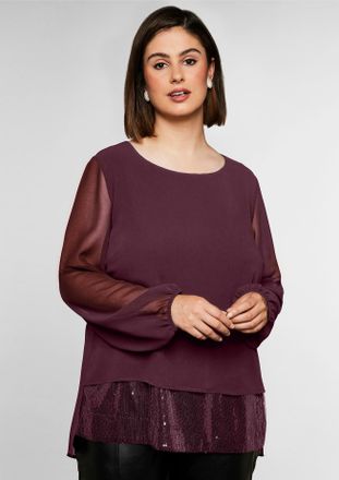 Sheego Longbluse SHEEGO, Damen, Gr. 40, burgund, 100% Polyester, Besatz:100% Polyester, unifarben, Rundhals, Blusen Longbluse