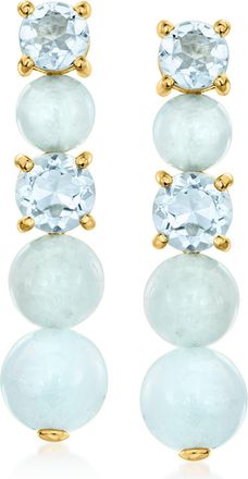 Ross-Simons Milky Aquamarine and Sky Blue Topaz Drop Earrings in 18kt Gold Over Sterling