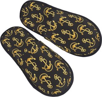 Generic Slipper Golden Anchor Rope Black Cool Furry Camping Slippers Unisex Indoor Shoes For Home Hotel Room M