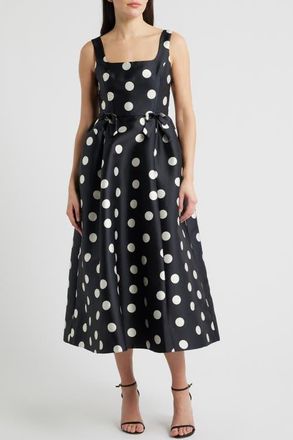 Julia Jordan Polka Dot Bow Detail Cocktail Midi Dress in Black Multi at Nordstrom, Size 16