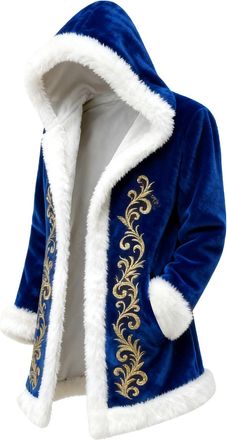 Generic Red Velvet Christmas Costume for Men Red Hooded Cape Santa Coat Plush Lining Long Sleeve Longline Soft Warm Fluffy Festival Holiday Party Xmas Winter 