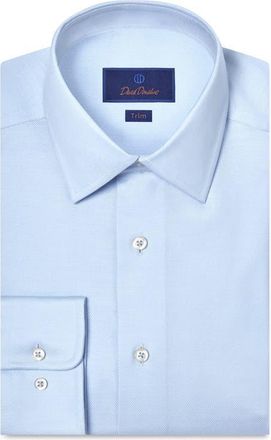 David Donahue Trim Fit Solid Stretch Cotton Twill Dress Shirt in Sky at Nordstrom, Size 15.5 - 32