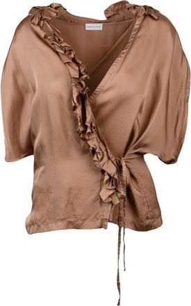 Dries Van Noten Clematic Blusa Incrociata - Dames - Blouses & Shirts - Bruin - Maat: XS Zijde