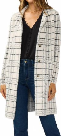Lovestitch Plaid Notched Collar Button Front Cardigan In Cream/black