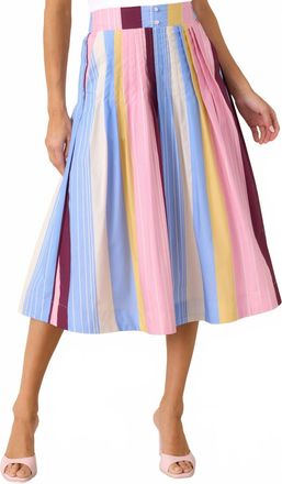 Current Air Striped Midi Skirt In Blush Colbalt Cream Butter