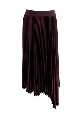 Joseph Burgundy Asymmetric Pleated Midi Skirt Size XL