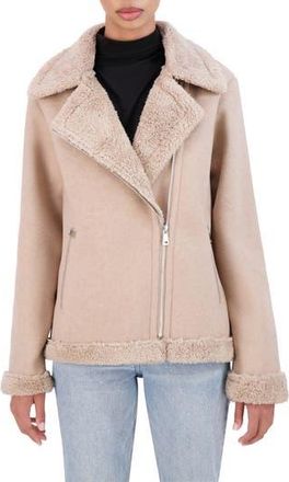 Ookie & Lala Asymmetric Faux Shearling Trim Faux Wool Moto Jacket in Camel at Nordstrom Rack, Size Small