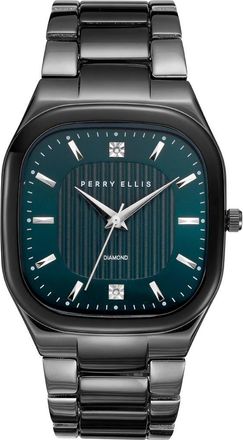 Perry Ellis Slim Square Diamond Bracelet Watch, 40mm in Aqua/Gunmetal at Nordstrom Rack